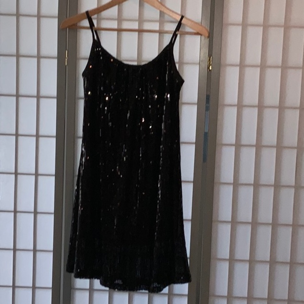 Black sequined mini cocktail dress